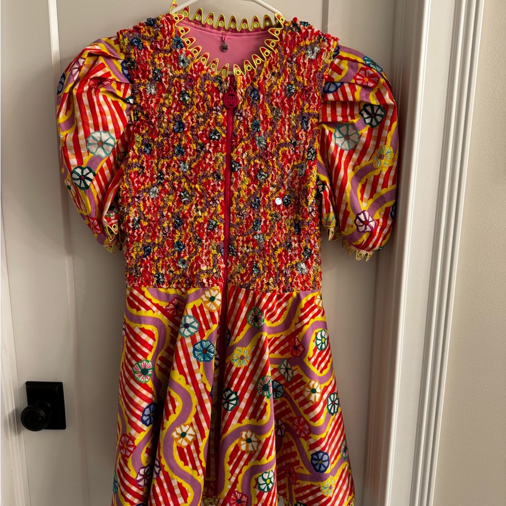 CeliaB Colorful Striped Dress with Puff Sleeves, Size Large